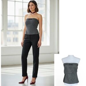 Zara Charcoal Strapless Bandeau Top Bow Detail XL coquette girlhoodcore XL